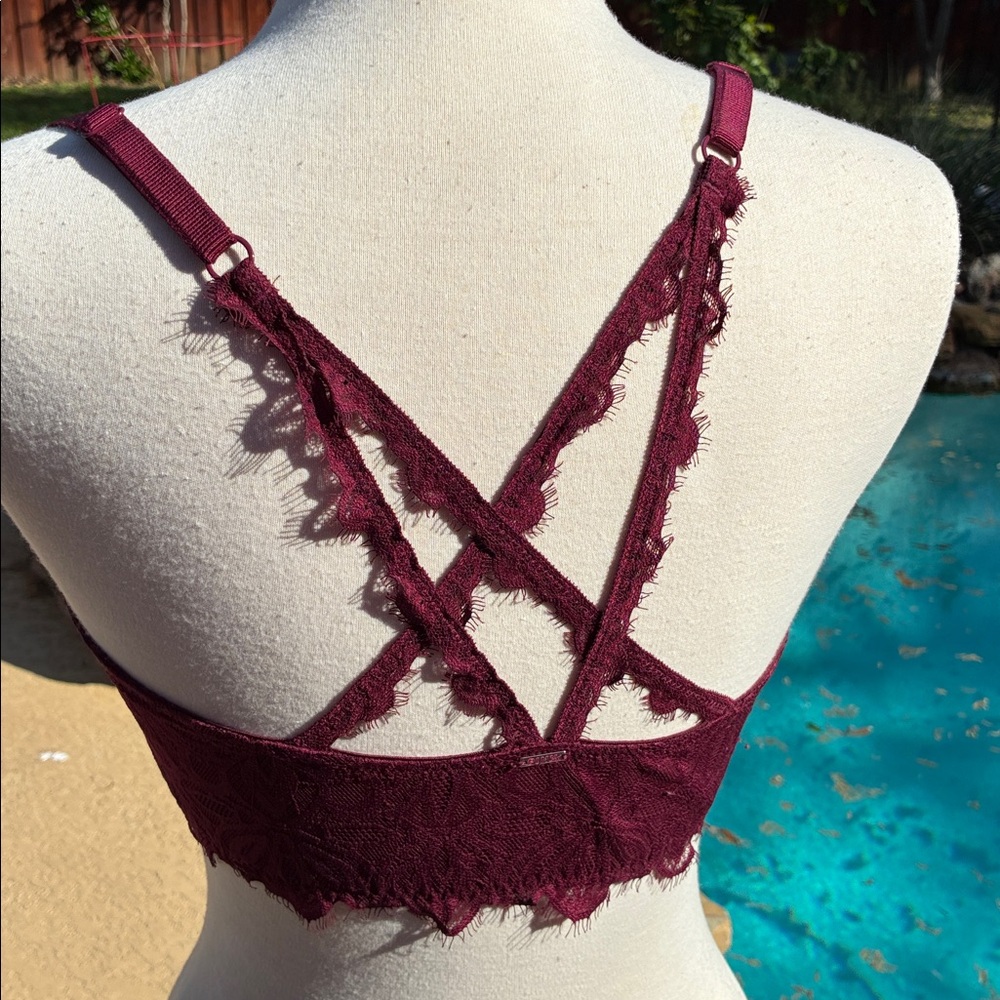 PINK Victoria's Secret Lace Underwire push-up racer back Bra in Burgundy 36DD